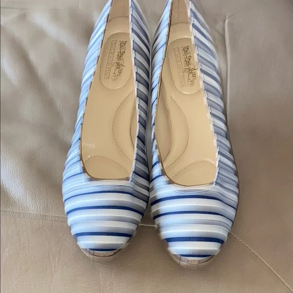 Coach and Four Navy and White Striped Women's Shoes - Picture 3 of 5